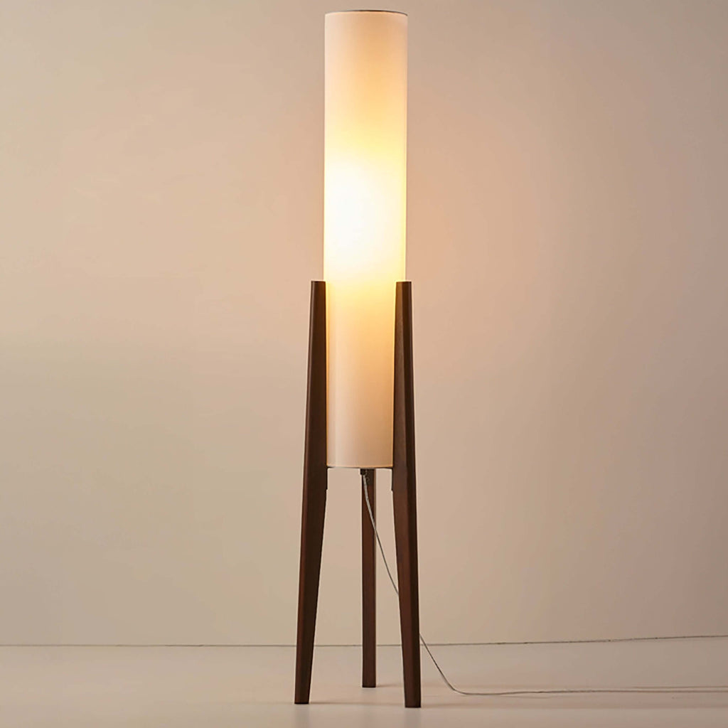 Lampe sur Pied en Bois Massif avec Abat-jour en Tissu