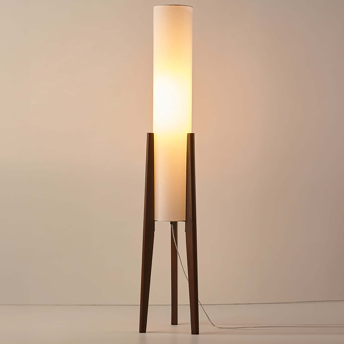 Lampe sur Pied en Bois Massif avec Abat-jour en Tissu