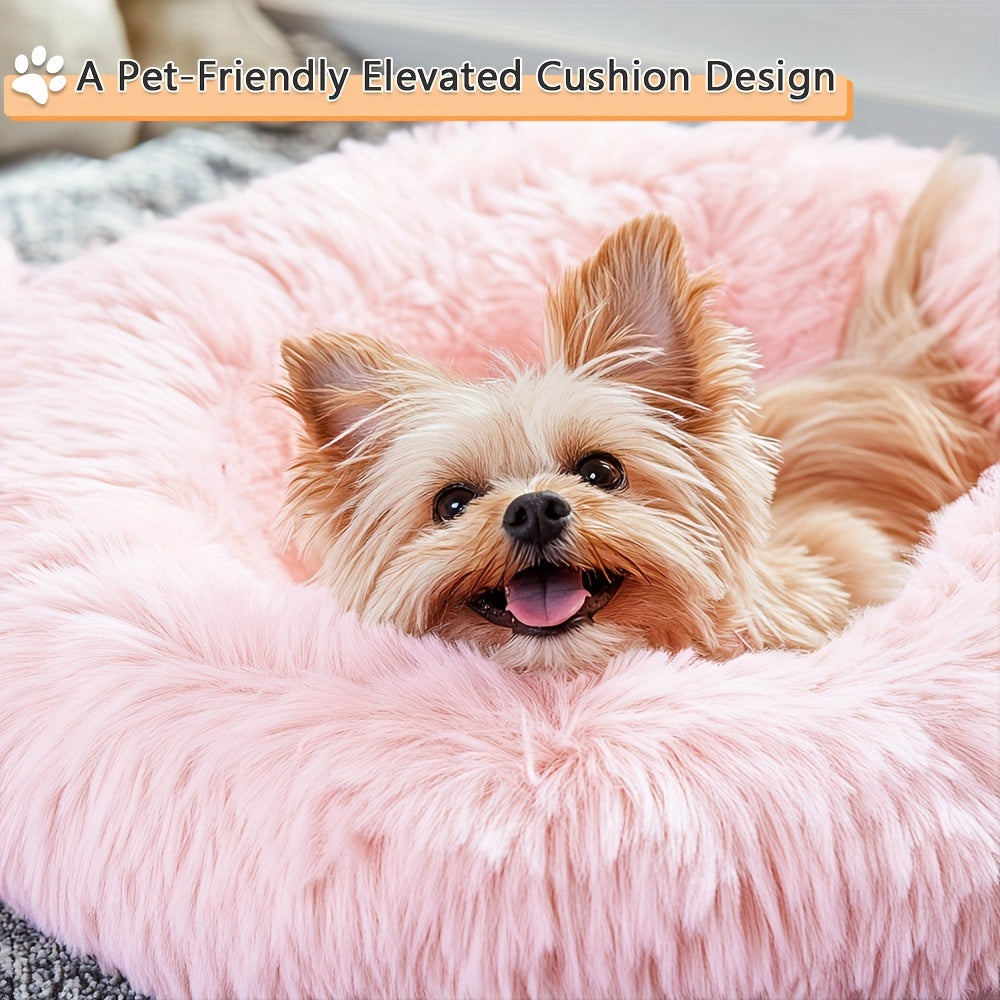 HUGAFUR - Lit pour animaux en fausse fourrure douce en forme de beignet pour chiens et chats de petite à grande taille