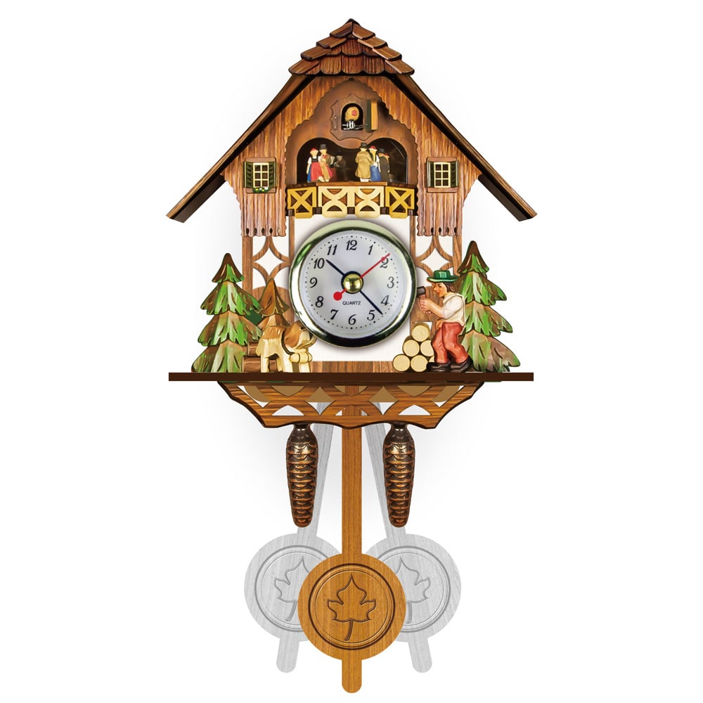 Horloge à coucou traditionnelle | Fabriquée à la main en bois de la Forêt-Noire | Design chalet avec musique et figurines