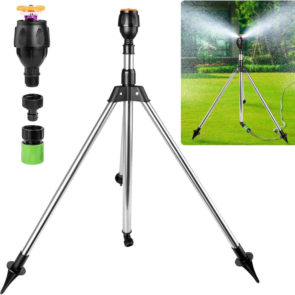 Arroseur de jardin avec trépied télescopique rotatif à 360 degrés