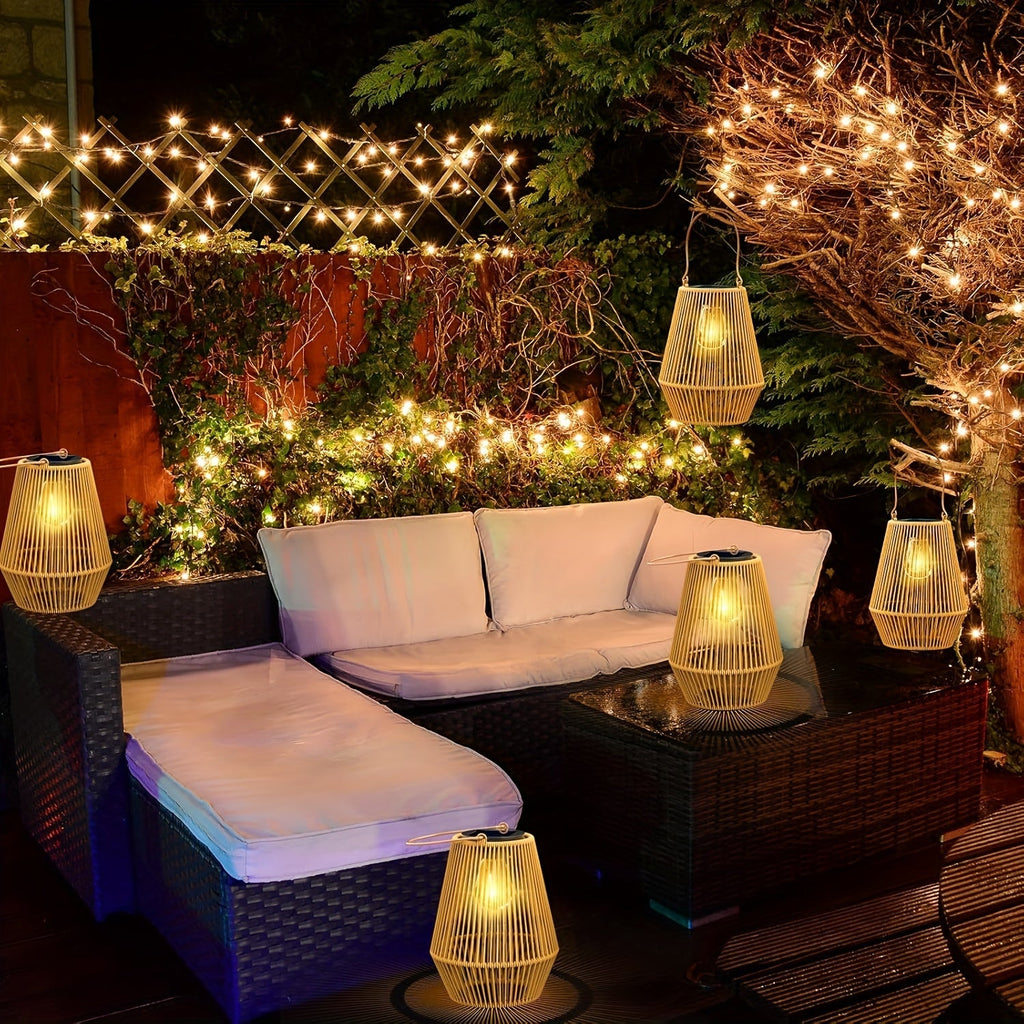 Lanterne Tissée Solaire – Éclairage Suspendu Élégant pour Jardin et Patio