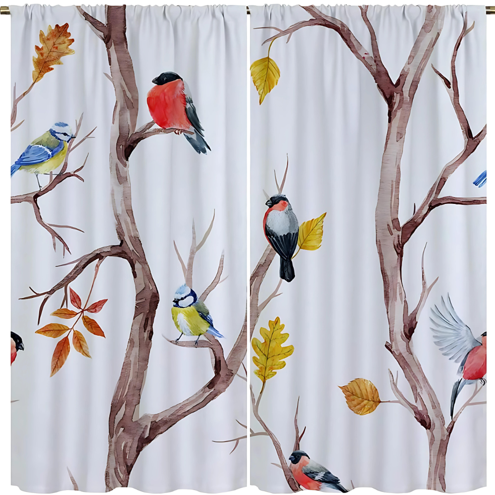 Rideau de Douche en Style Naturel avec Oiseaux et Branches d'Arbre