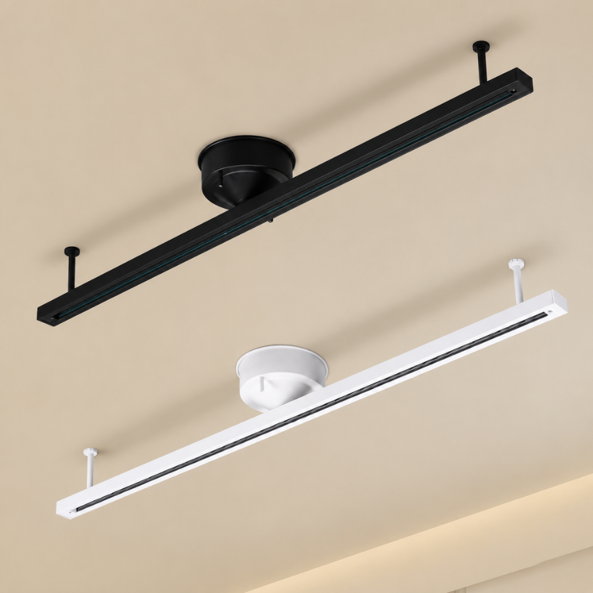 Rail d'éclairage suspendu rotatif 360° pour lampes suspendues et projecteurs