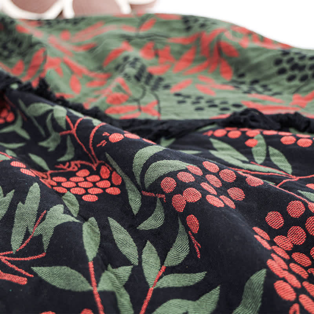 Couverture en Coton à Franges de Fruit de Bégonia Vibrant