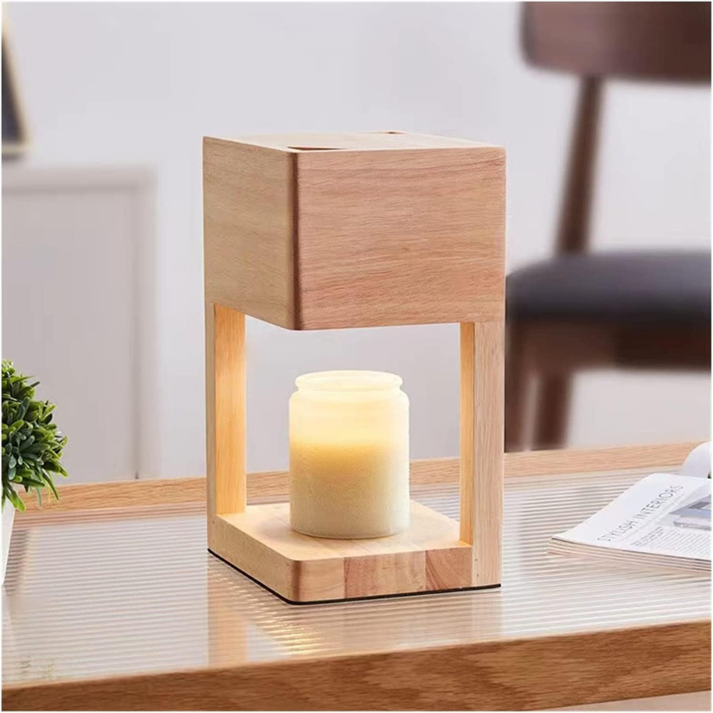 Lampe Réchauffe-Bougie en Bois Scandinave - Lumière Ambiante à Double Usage