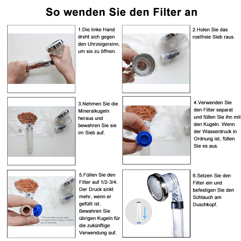 Douchette Premium avec filtre à ions, économique en eau et avec pression d'eau réglable