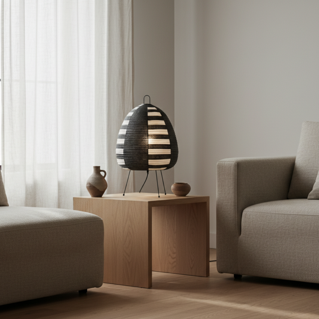 Yunari Haze - Lampe de sol et de table en papier de riz Wabi-Sabi pour une ambiance chaleureuse
