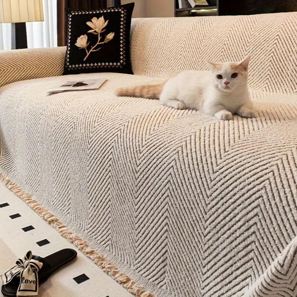Housse de canapé en chevron, protection stylée