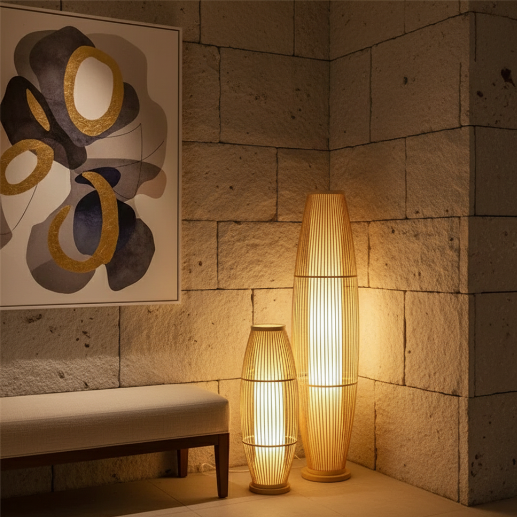 BambooGlow | Élégante lampe de table et de sol moderne éco-responsable pour le salon