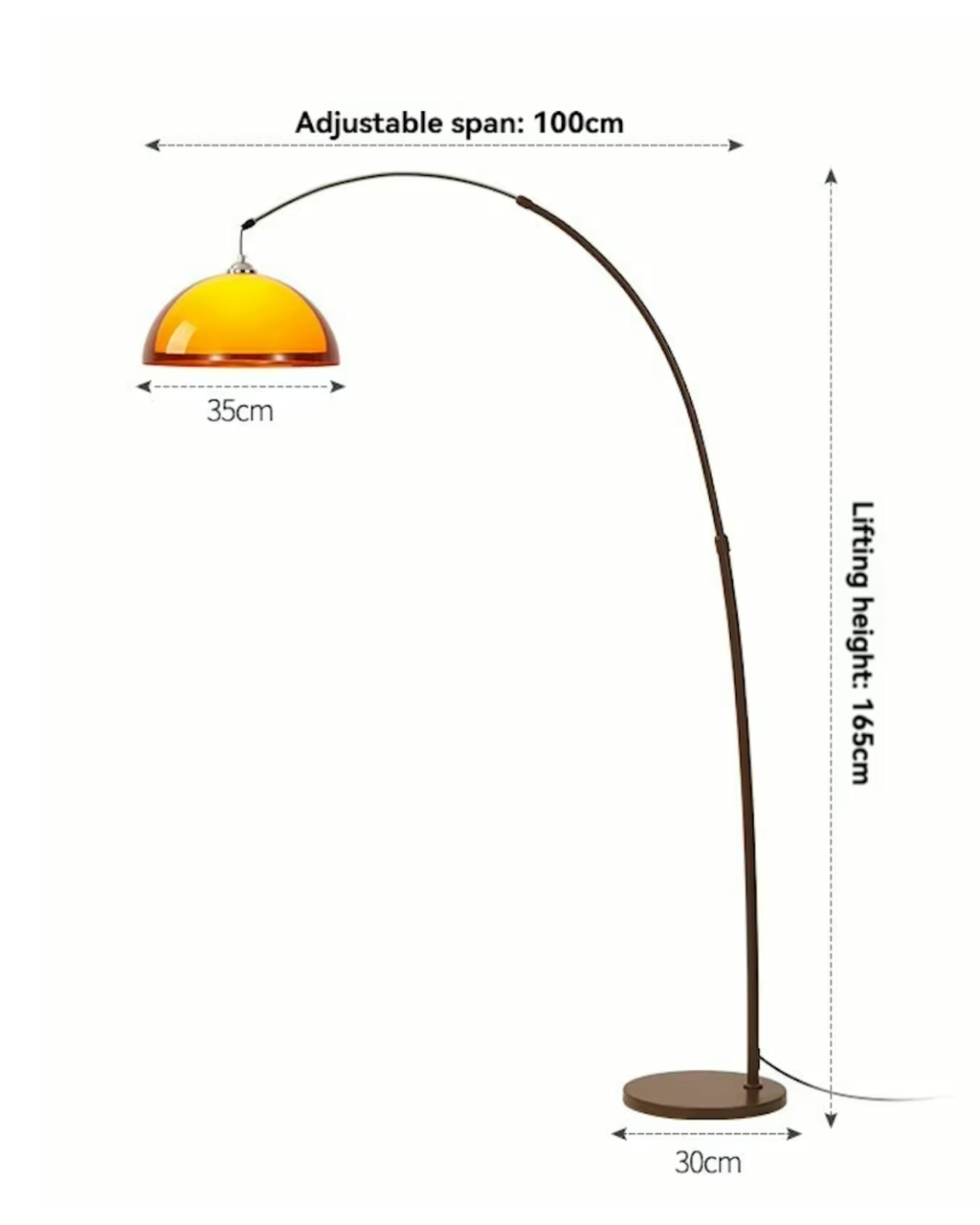 Lampadaire Ventoro Arc - Lampadaire moderne avec abat-jour en dôme chaud pour le salon