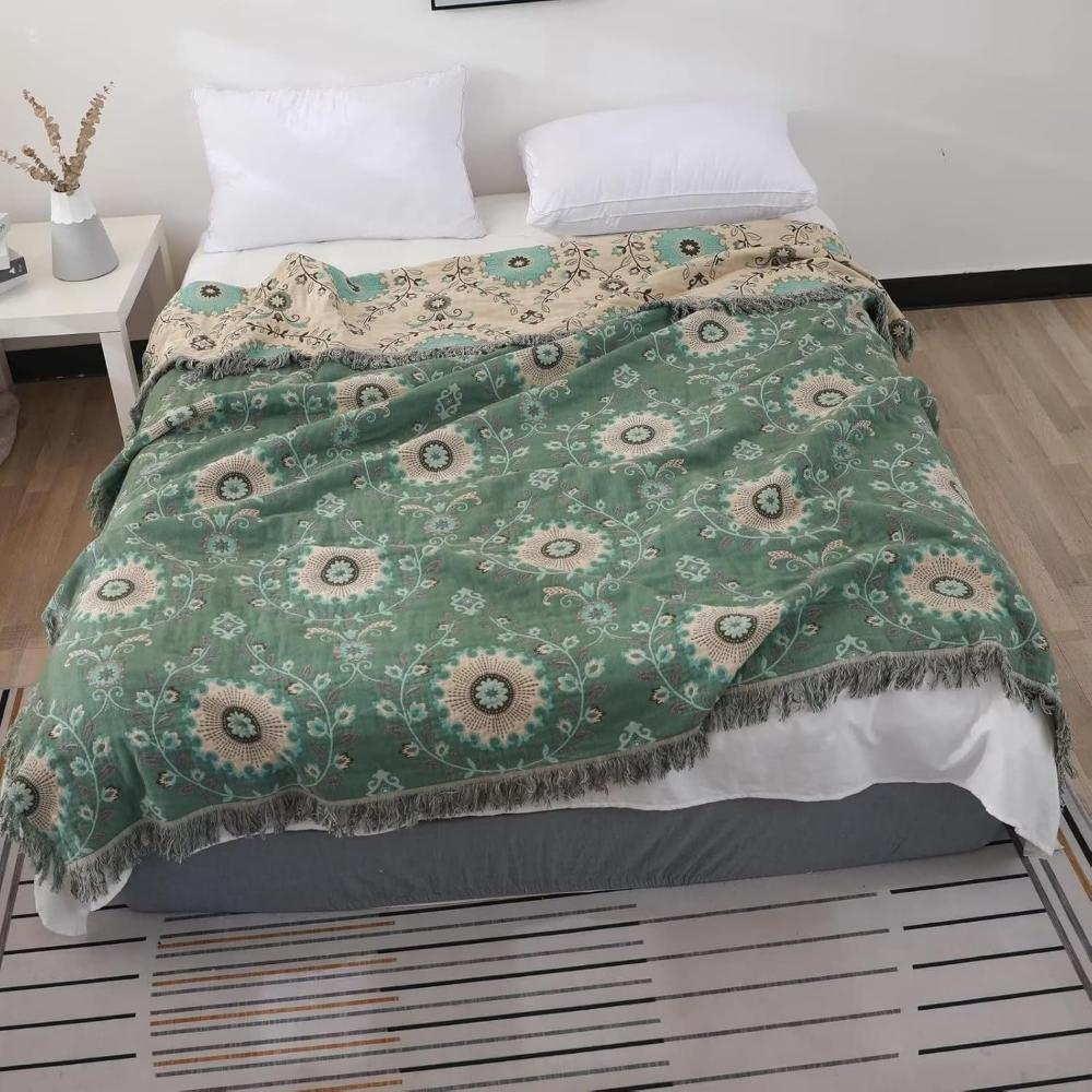 Couverture en Coton Réversible Mandala Rétro