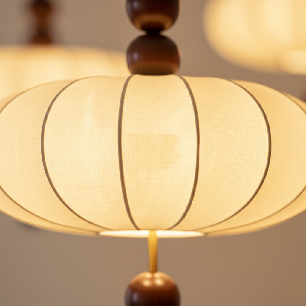 Voile d'Ivoire | Élégant Luminaire Suspendu en Tissu Japandi Mi-Siècle