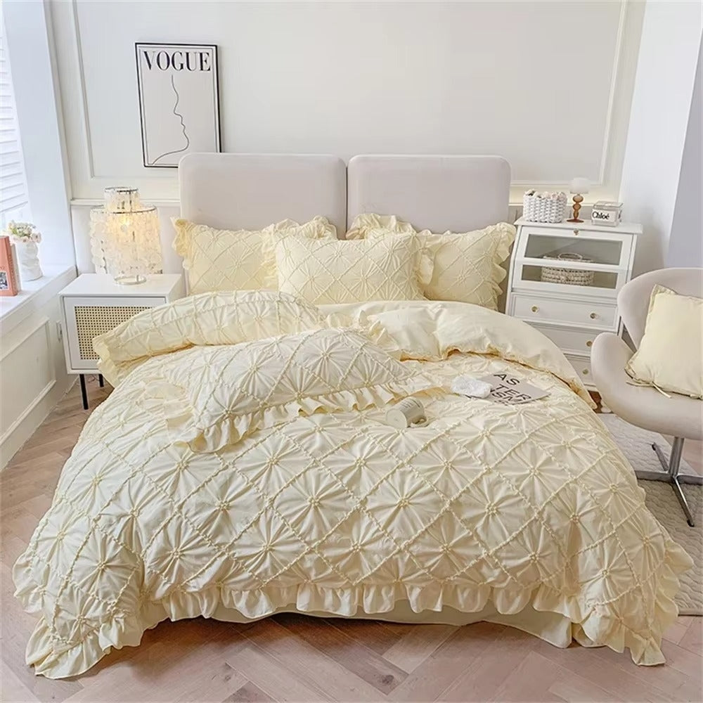 Belle Couette en Coton Peluche avec Volants | Ensemble de 4 pièces