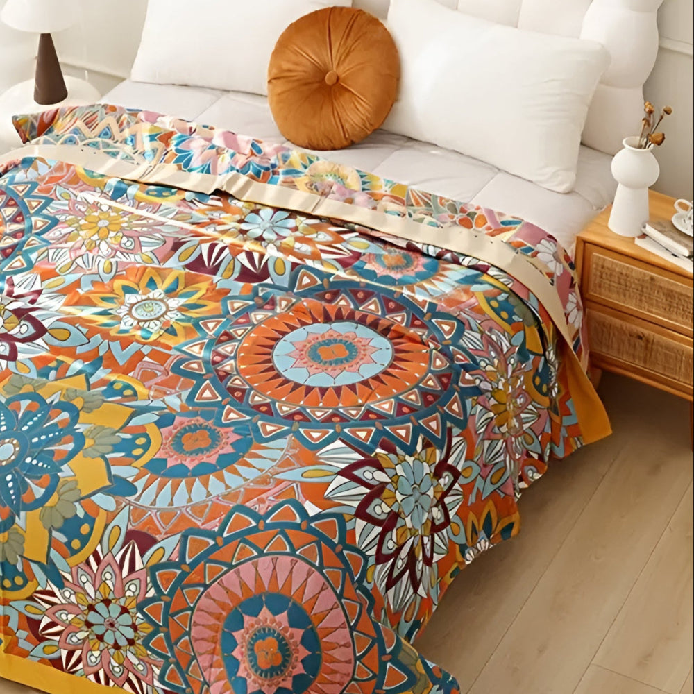 Couverture en Coton Jacquard Floral Marocain