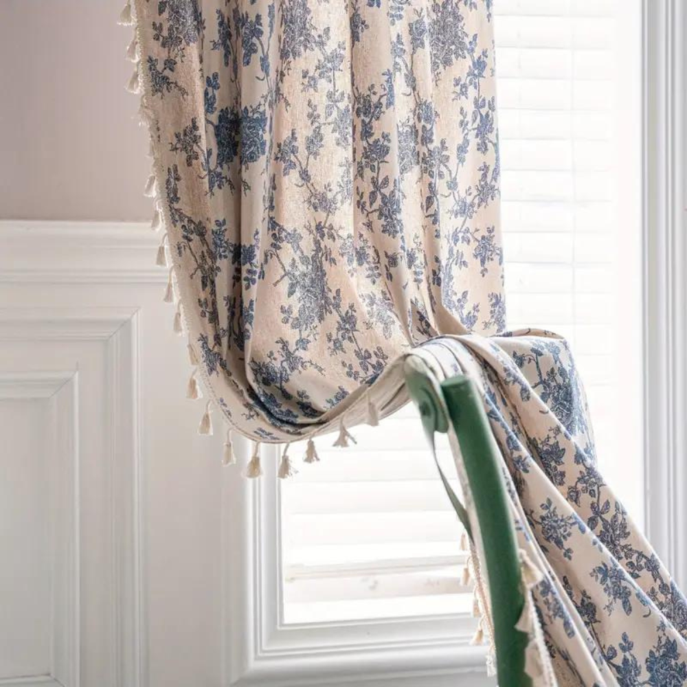 Rideau Floral Blue Rose pour la Maison