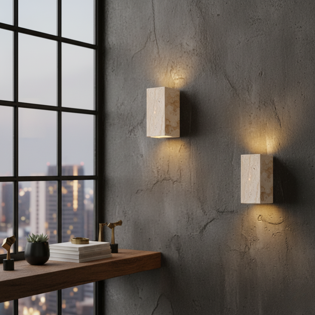 Applique Murale Minimaliste en Travertin Naturel - Éclairage Intérieur/Extérieur Haut et Bas