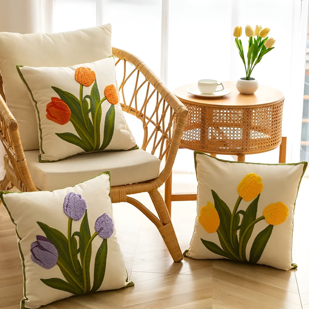 Housse de Coussin Tulipe Fleurie