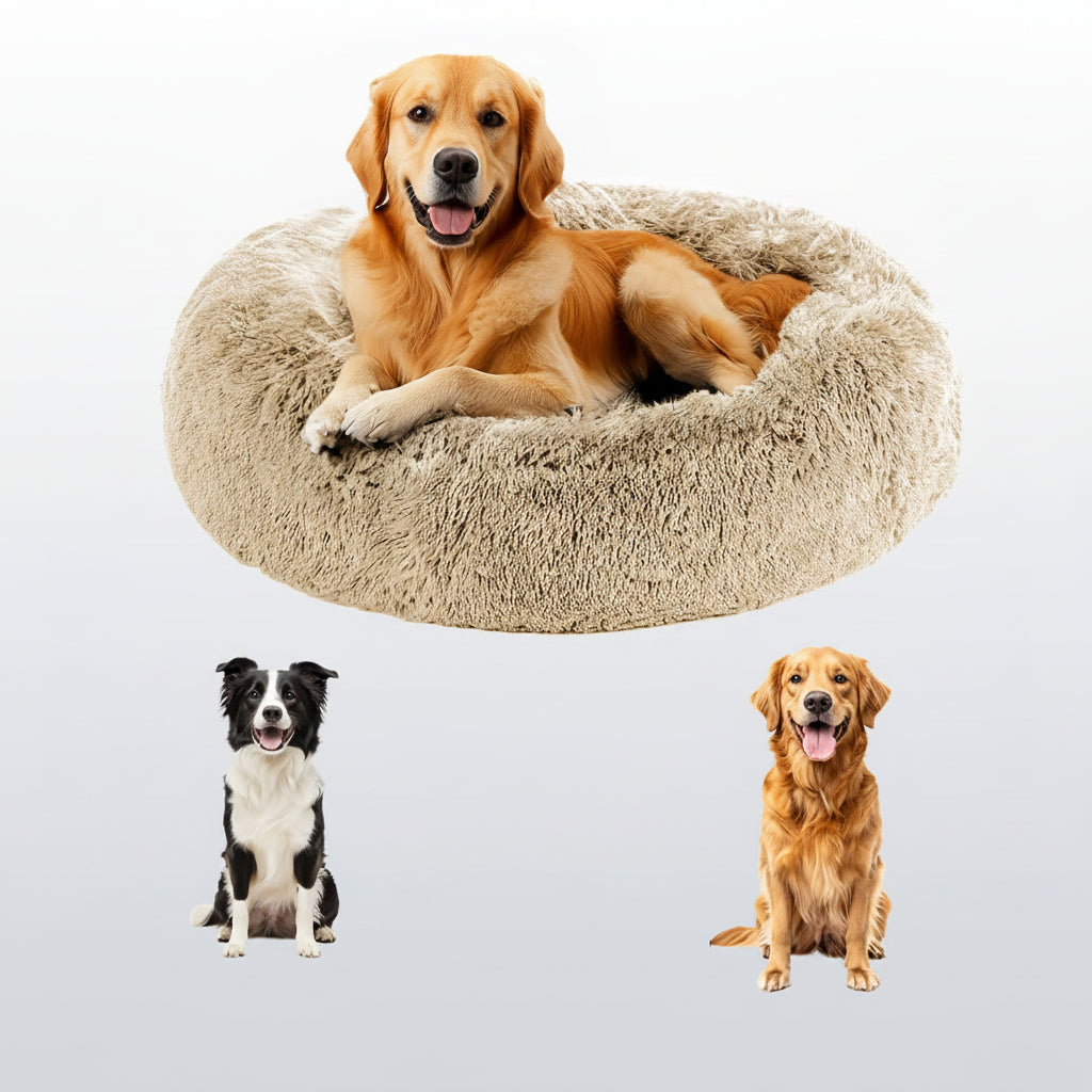 HUGAFUR - Lit pour animaux en fausse fourrure douce en forme de beignet pour chiens et chats de petite à grande taille