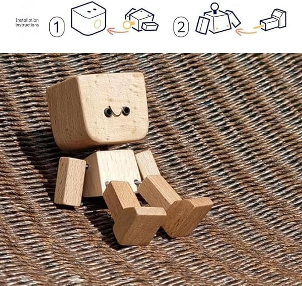 Figurine en bois | Objet de décoration artisanal oscillant | 12 expressions faciales magnétiques | Voiture & Bureau
