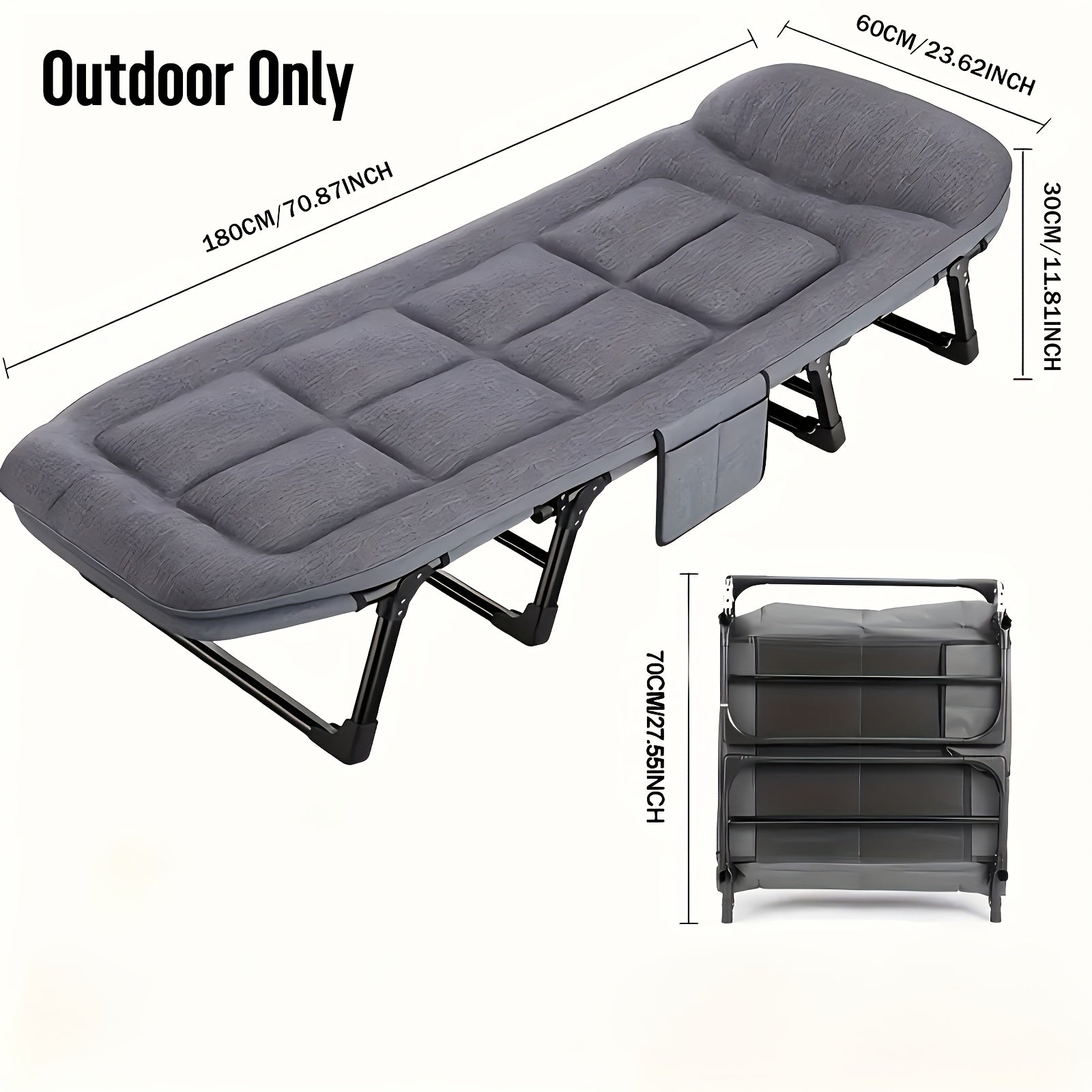 Lit de camping pliable pour adultes – Cadre en aluminium léger et en acier inoxydable