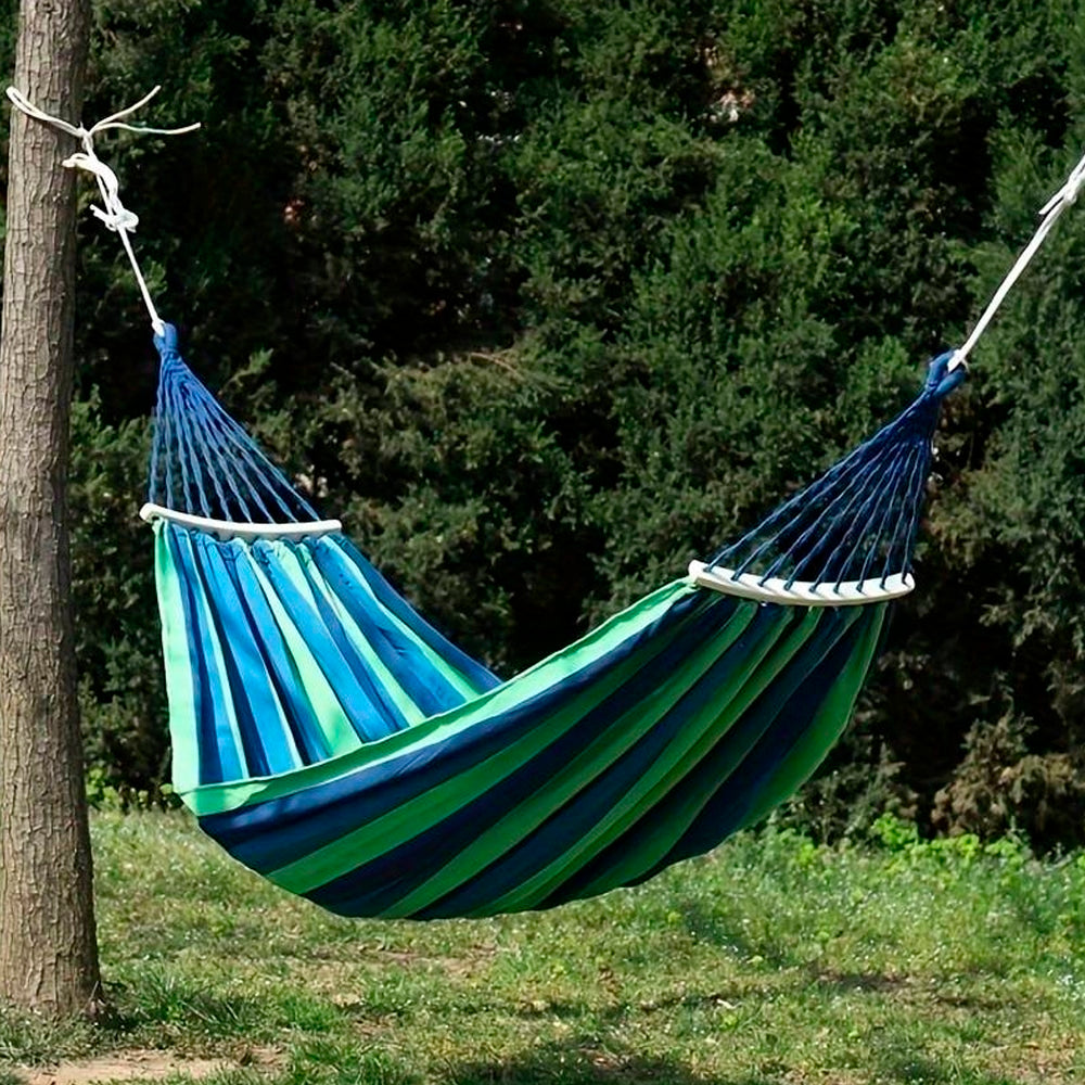 Hamac de camping en coton rayé bleu