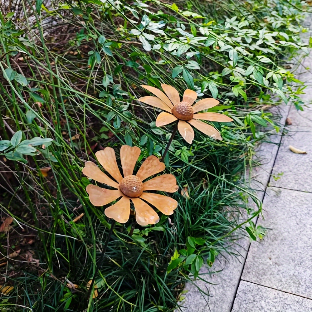 Tuteur de jardin en métal Fleur de camomille Sculpture 65 cm