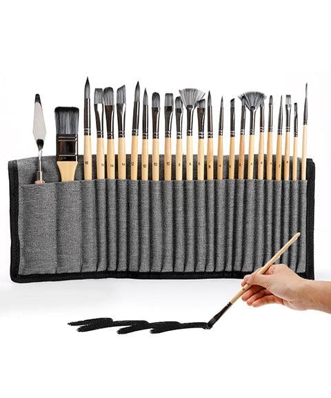 Ensemble de pinceaux d'artiste | 24 pinceaux en nylon avec 7 formes & spatule | Acrylique, huile & aquarelle