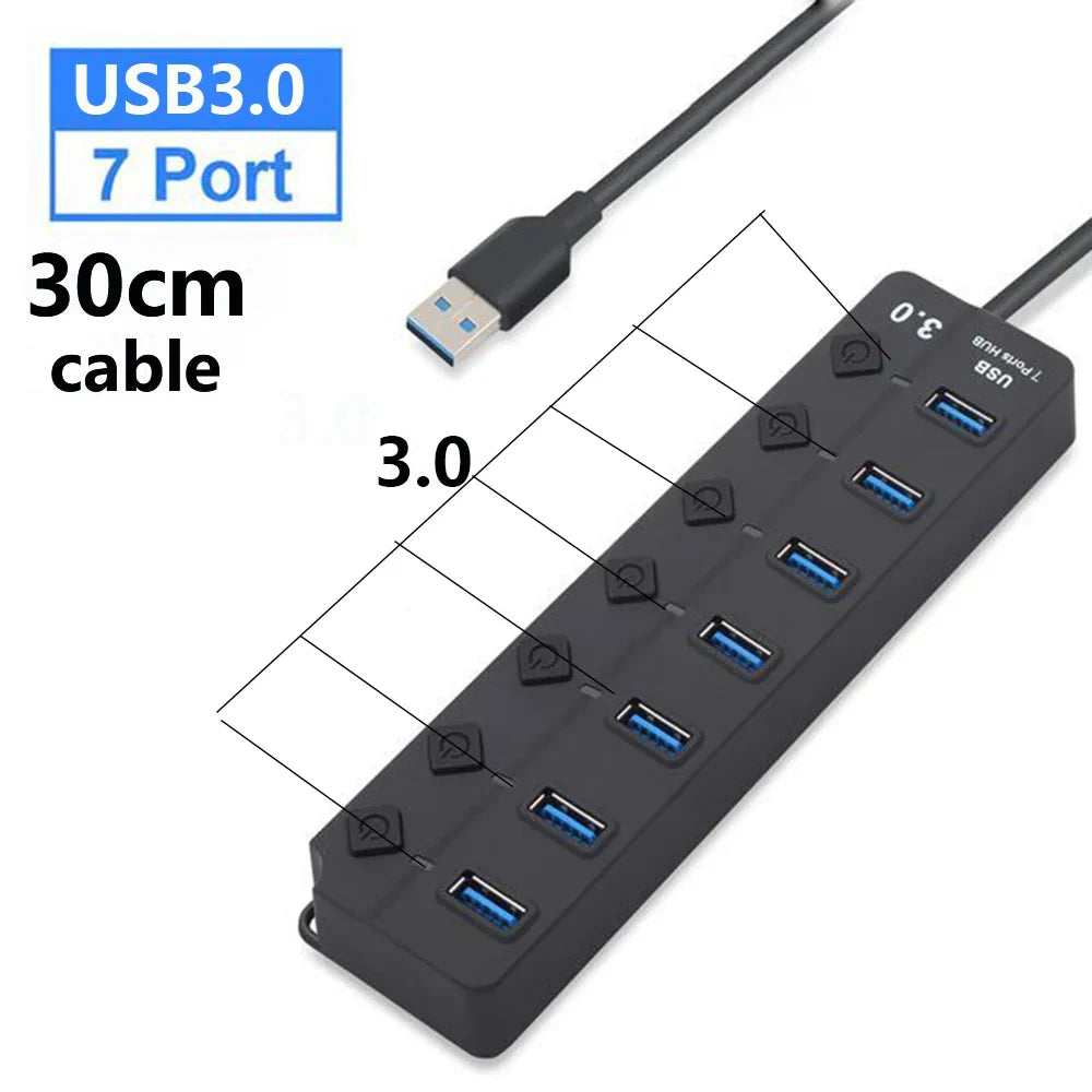 Hub USB 3.0 à 7 ports avec interrupteur – PortMaster (1+1 GRATUIT)