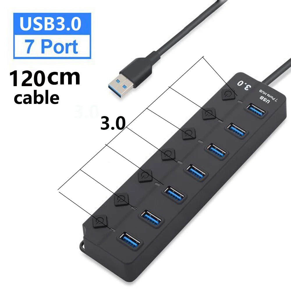 Hub USB 3.0 à 7 ports avec interrupteur – PortMaster (1+1 GRATUIT)