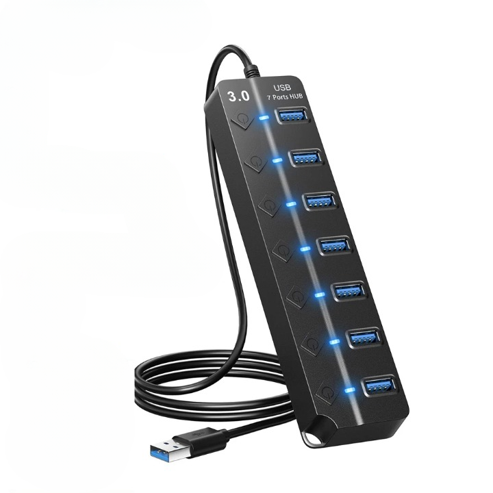 Hub USB 3.0 à 7 ports avec interrupteur – PortMaster (1+1 GRATUIT)