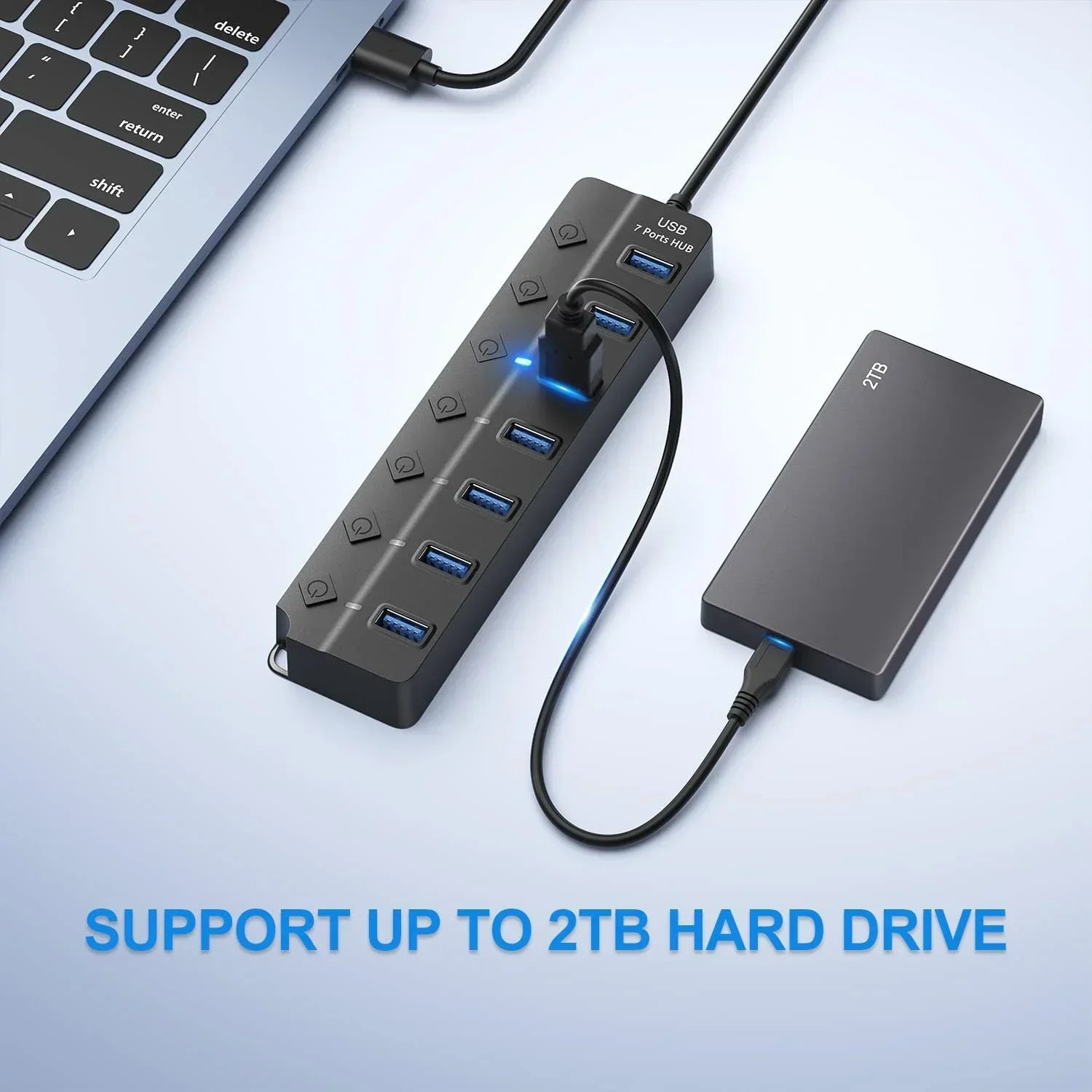Hub USB 3.0 à 7 ports avec interrupteur – PortMaster (1+1 GRATUIT)