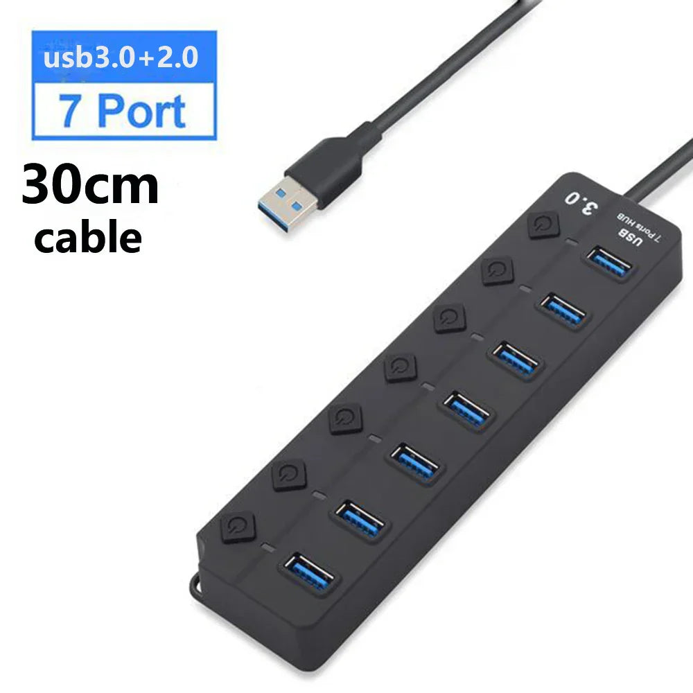 Hub USB 3.0 à 7 ports avec interrupteur – PortMaster (1+1 GRATUIT)