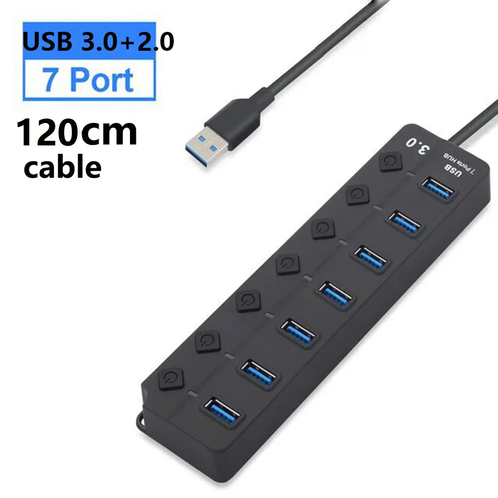 Hub USB 3.0 à 7 ports avec interrupteur – PortMaster (1+1 GRATUIT)