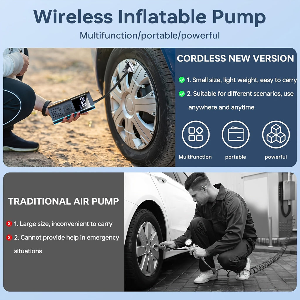 Compresseur d'air portable – Dispositif de gonflage intelligent avec écran LCD et lumières LED