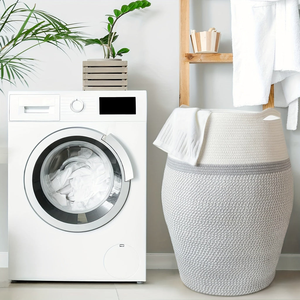 Grand Panier à Linge Tissé en Osier – Pratique et Élégant pour Toute Salle de Lavage