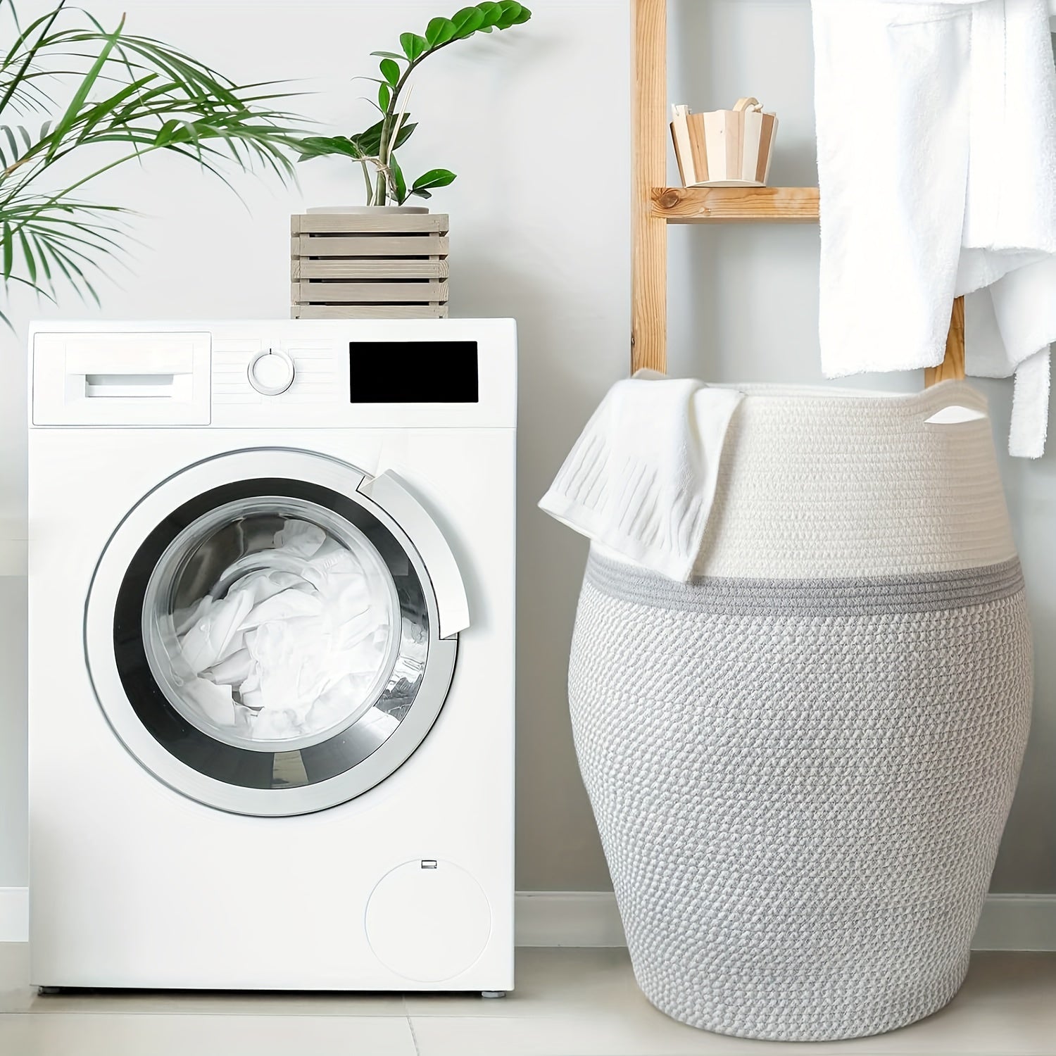 Grand Panier à Linge Tissé en Osier – Pratique et Élégant pour Toute Salle de Lavage