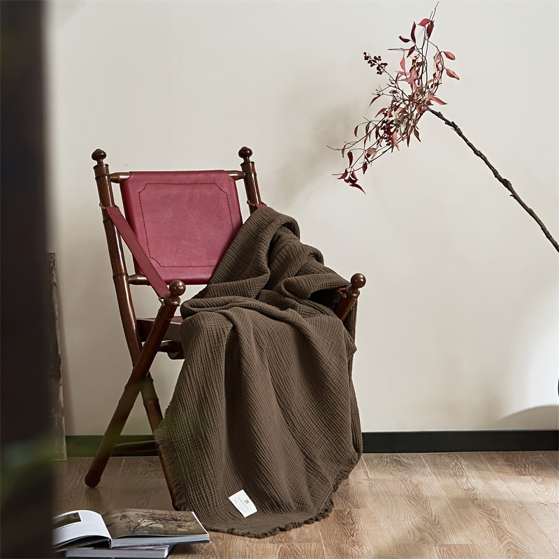 OLIVEBREEZE – Couverture légère en gaze de coton à 4 couches avec franges élégantes