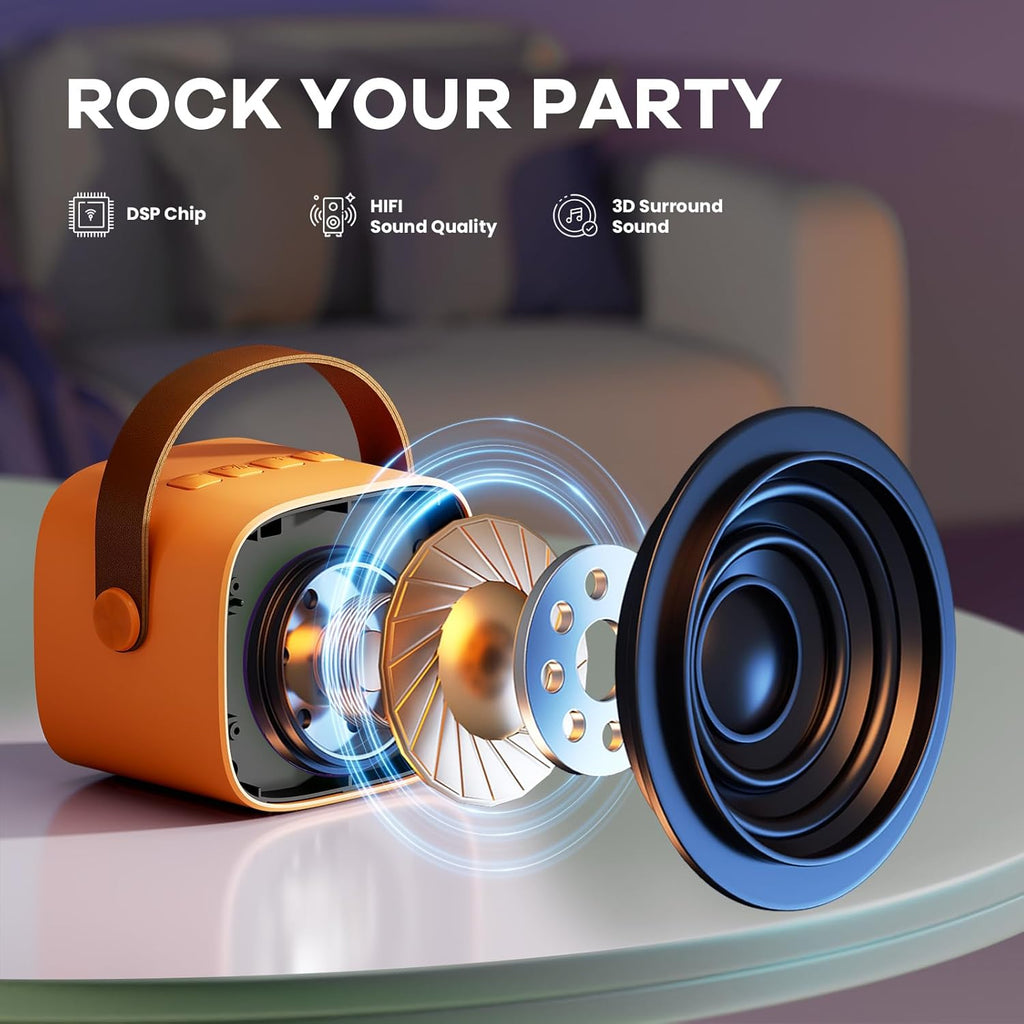 Skanto | Mini machine à karaoké portable avec haut-parleur Bluetooth et 2 microphones sans fil – Veylo