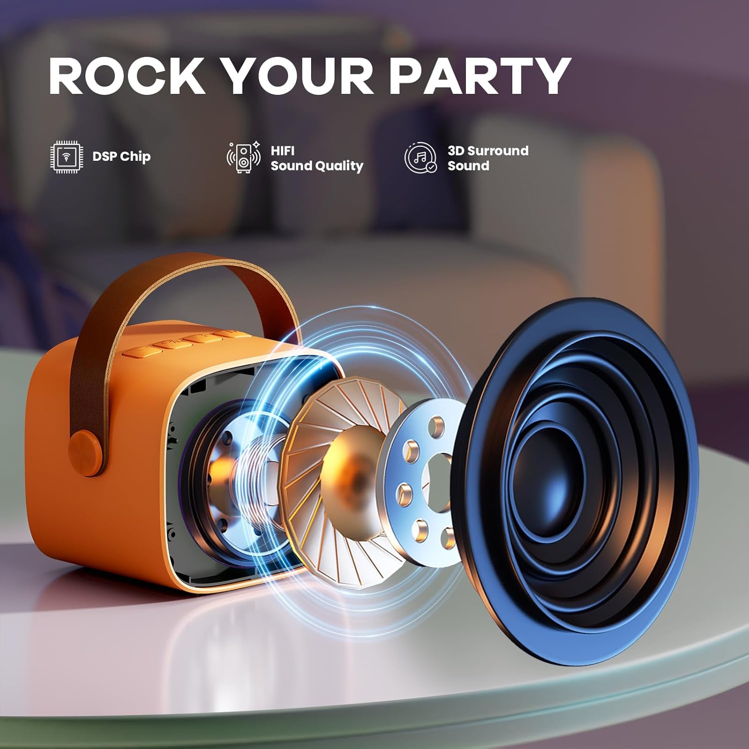 Skanto | Mini machine à karaoké portable avec haut-parleur Bluetooth et 2 microphones sans fil – Veylo