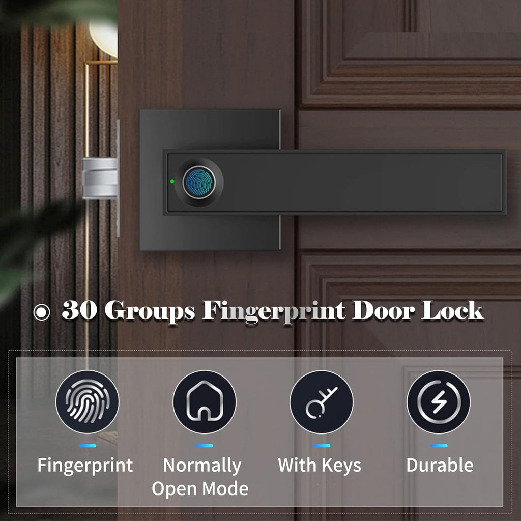 Serrure de porte intelligente avec empreinte digitale, accès par clé et capacité pour 30 utilisateurs – Nivora