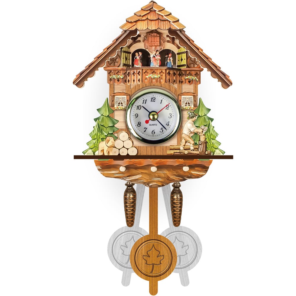 Horloge à coucou traditionnelle | Fabriquée à la main en bois de la Forêt-Noire | Design chalet avec musique et figurines