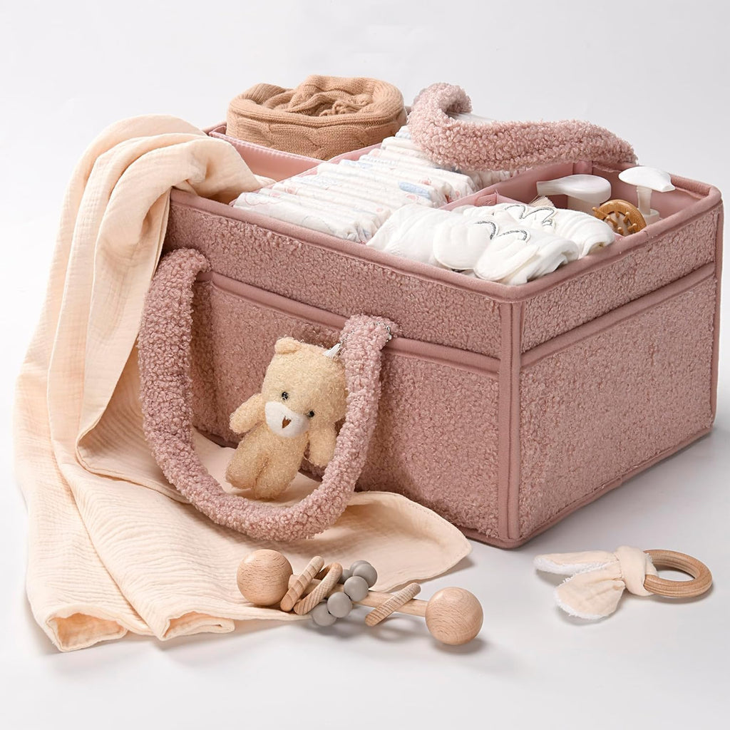 Organisateur de Caddy pour Bébés – Panier de rangement en Sherpa avec compartiments – Elvoria