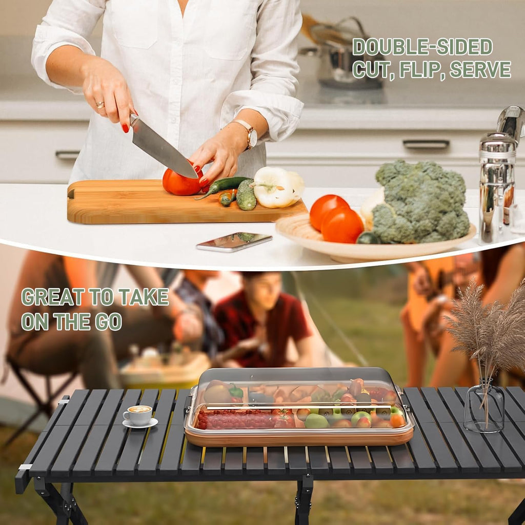 Plateau de service en bambou pour charcuterie avec couvercle – Savorya