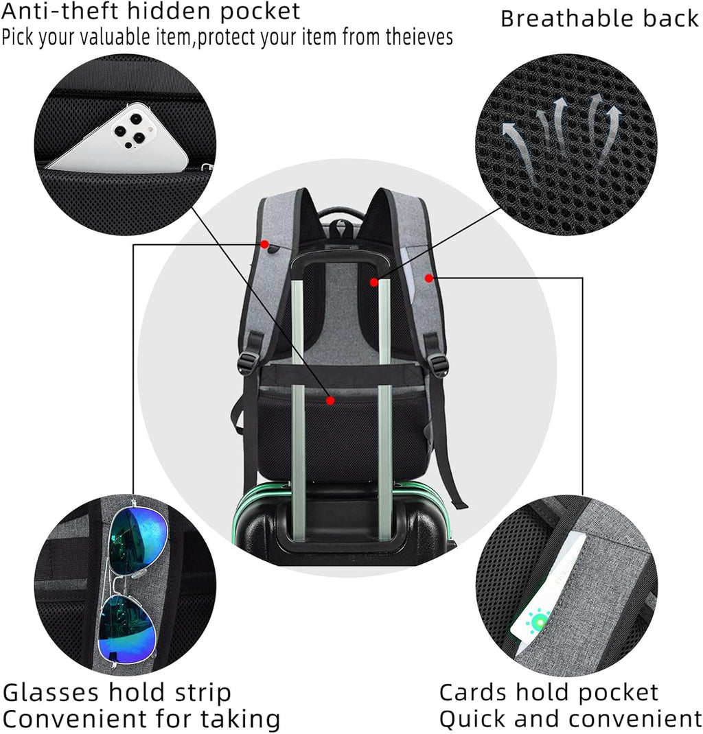 Sac à dos de voyage pour ordinateur portable résistant à l'eau avec port USB et espace de rangement organisé