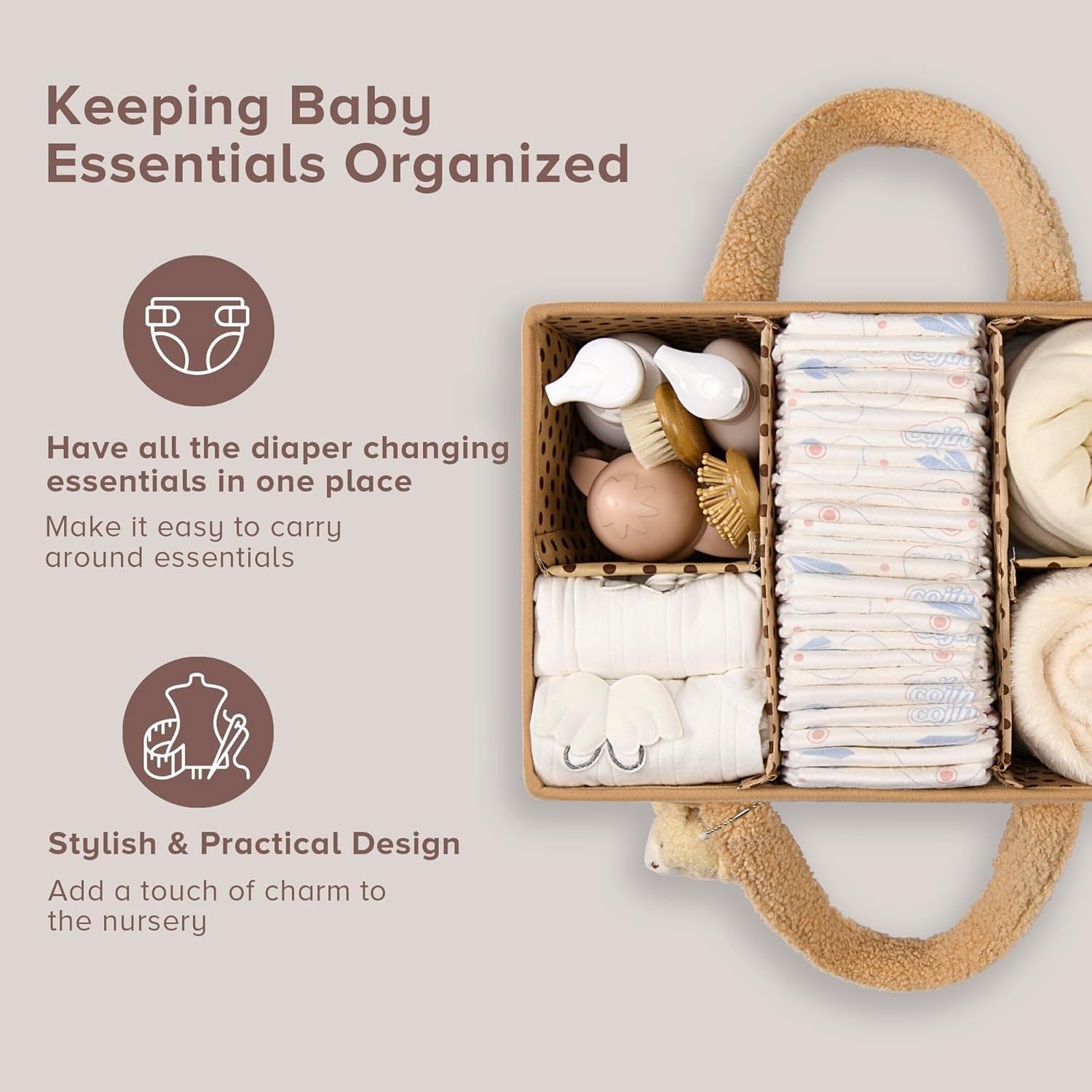 Organisateur de Caddy pour Bébés – Panier de rangement en Sherpa avec compartiments – Elvoria