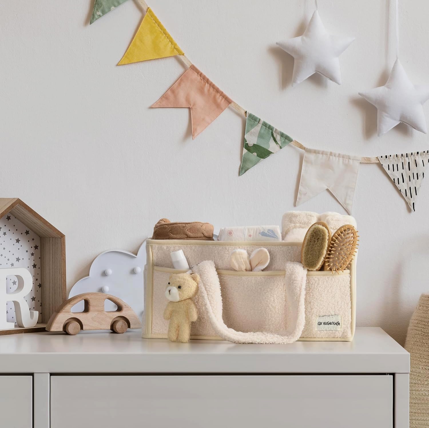 Organisateur de Caddy pour Bébés – Panier de rangement en Sherpa avec compartiments – Elvoria
