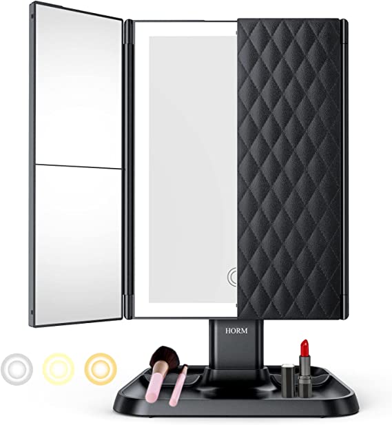 Miroir de Maquillage Lumière avec Éclairage LED – Grossissement Réglable et Espace de Rangement Élégant