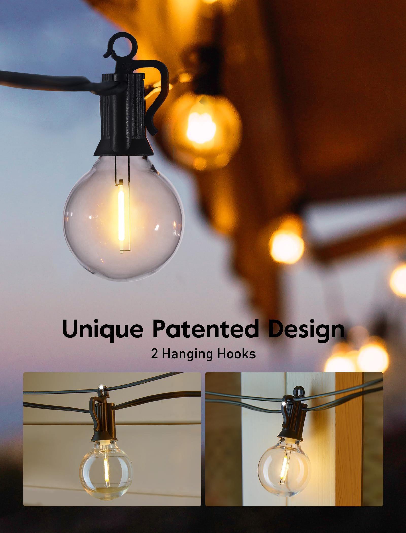 Skanto | Brightown 60Ft Guirlandes Lumineuses Extérieures - Lumières de Terrasse LED Globe G40 avec 32 Ampoules Résistantes aux Chocs