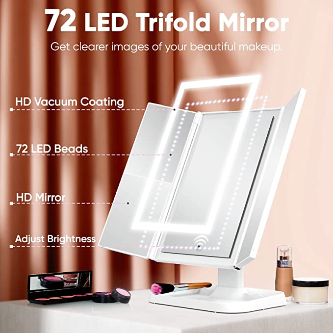 Miroir de Maquillage Lumière avec Éclairage LED – Grossissement Réglable et Espace de Rangement Élégant